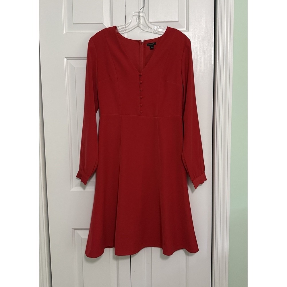 Ann Taylor Factory Red Long Sleeve Knee Length Button Front size 2